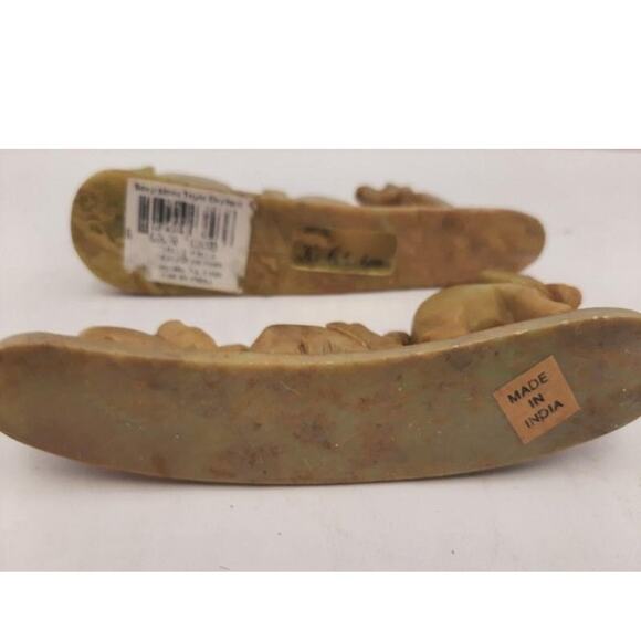 Two Soapstone Hand Carved Triple Elephant Bridge Sculptures - Picture 4 of 8